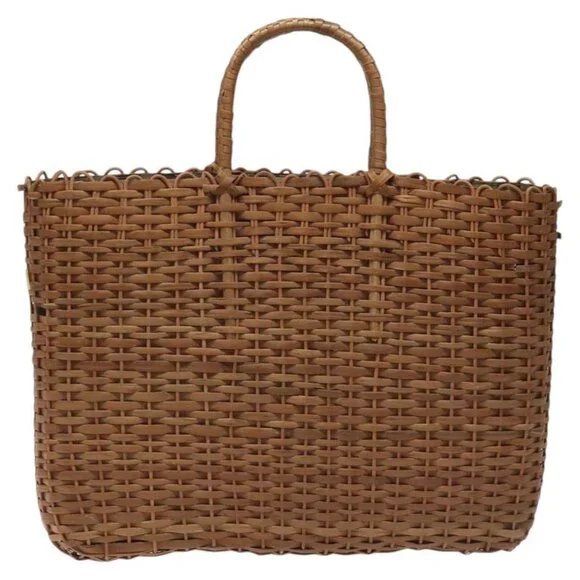 FENDI Straw Hand Bag Raffia Brown Auth mr1096